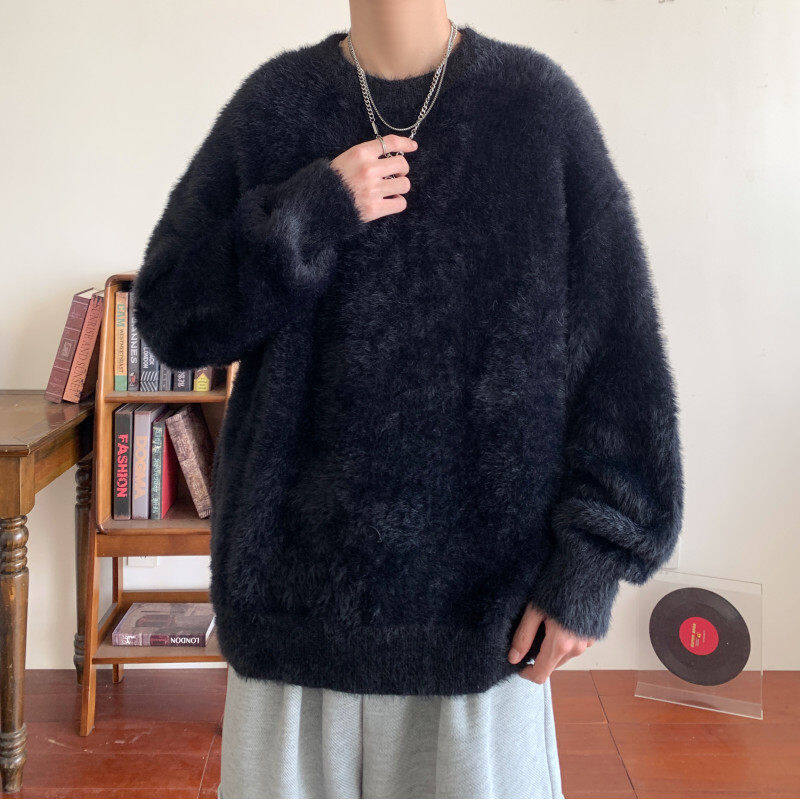 High quality super nice feel thick wool imitation mink velvet round neck pullover sweater bottoming sweater