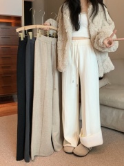 Lazy people go out on the street in winter, casual wide-leg knitted pants with fleece pants