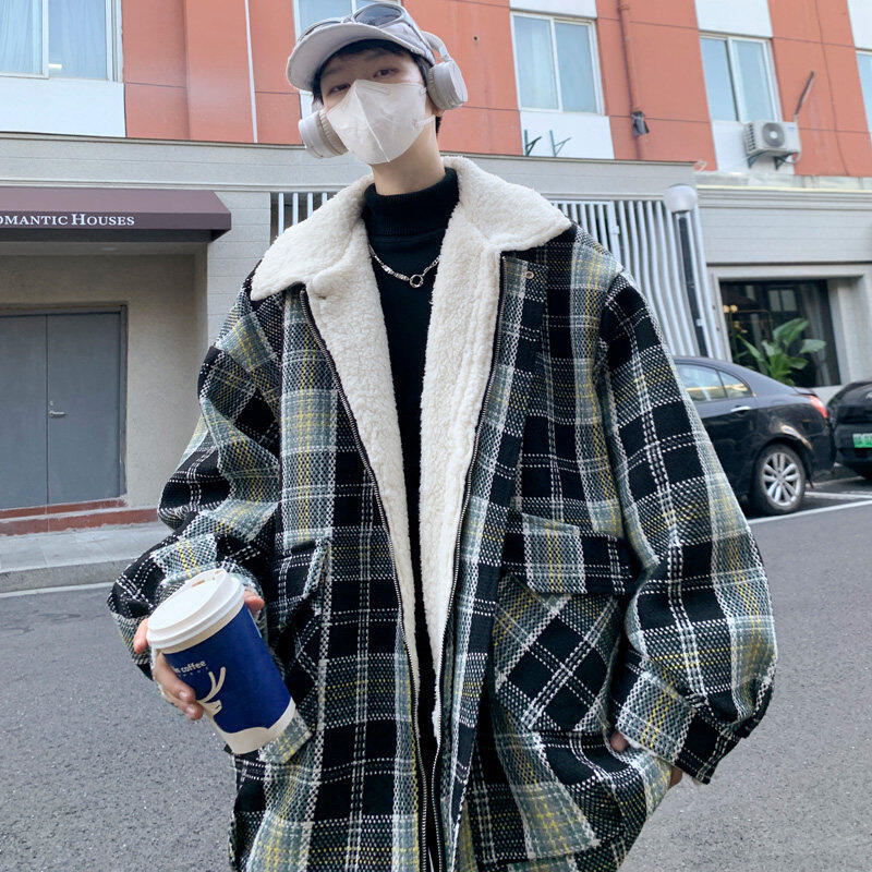 Lamb wool plus velvet thickened cotton coat men's winter all-match couple's cotton coat