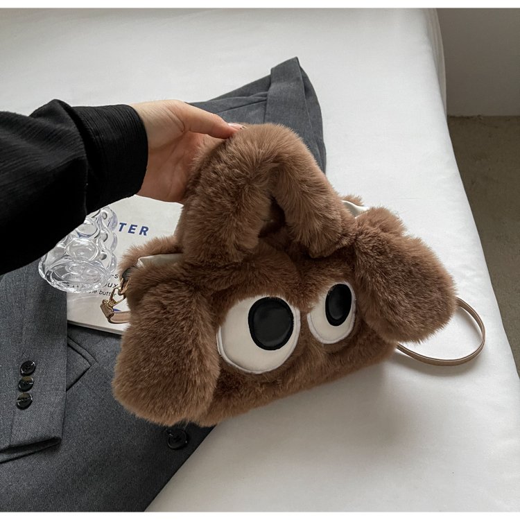 Cute big-eyed puppy furry bag for women, winter plush portable bucket bag, crossbody bag, trendy women's bag