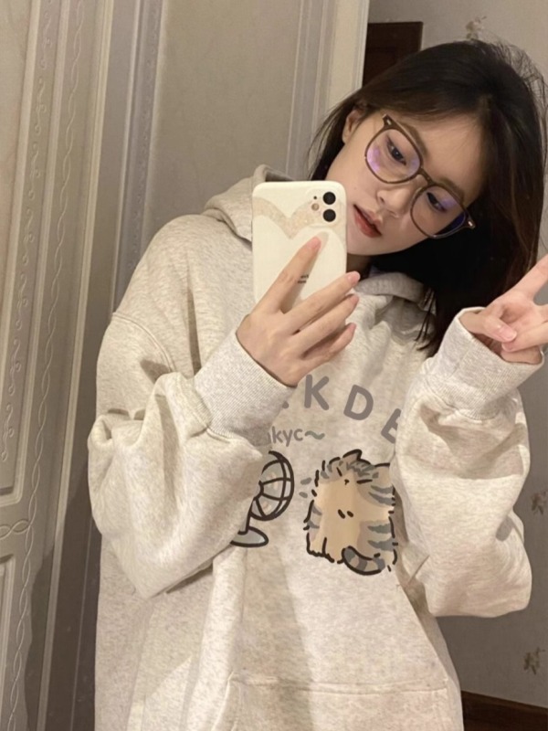 Sweatshirts for women 2024 new popular American retro tops oversize hooded spring, autumn and winter gray lazy style jackets