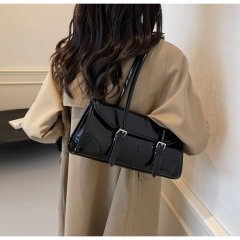 Popular armpit bag women's bag 2024 popular cross-border high-end oil wax leather handbag solid color extremely simple shoulder bag