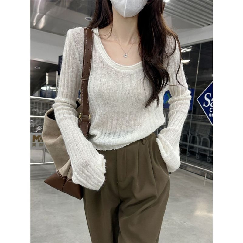 Long-sleeved sweater autumn Korean style sweet and spicy new slim fit lazy style short bottoming top for women trendy ins