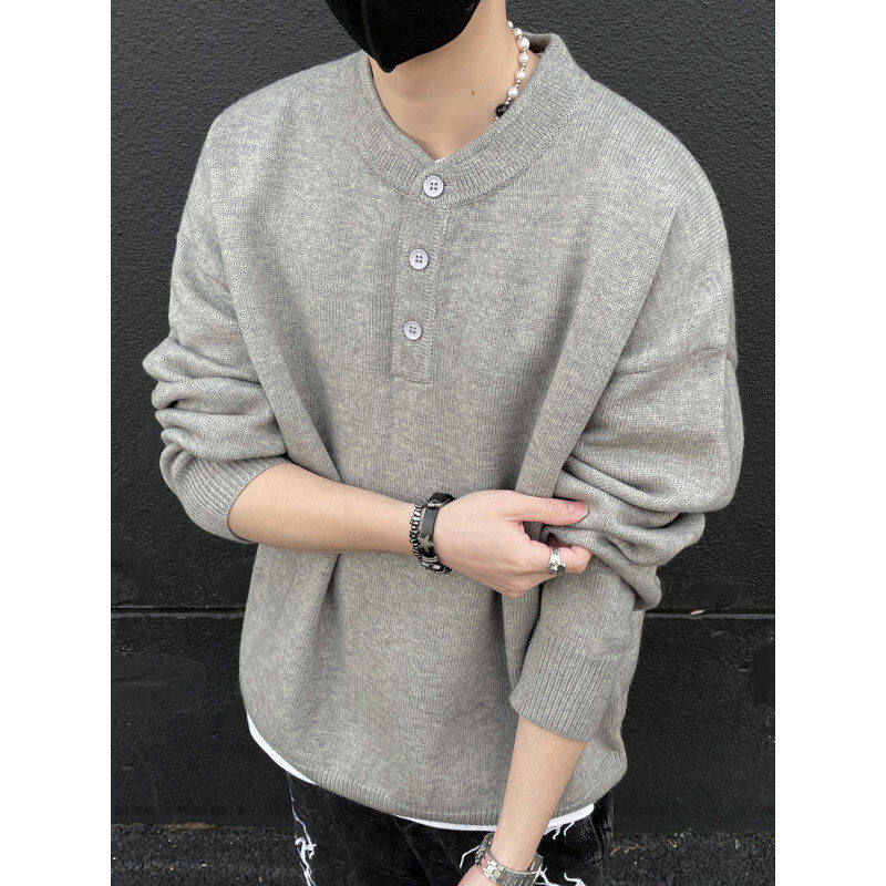 High quality digital henley collar pullover sweater knitted sweater