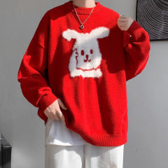 Arctic Velvet Rabbit Year Cartoon Red Christmas Sweater Men's Sweater Extra Large Size