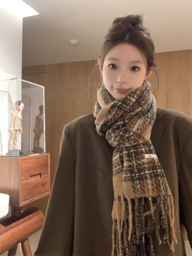 Scarf winter women's plaid Korean style couple's shawl red cold-proof all-match thickened scarf