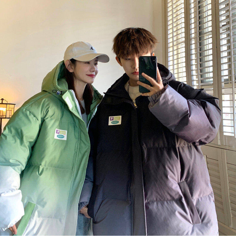 Couple style loose and versatile tie-dye gradient casual hooded thickened cotton coat