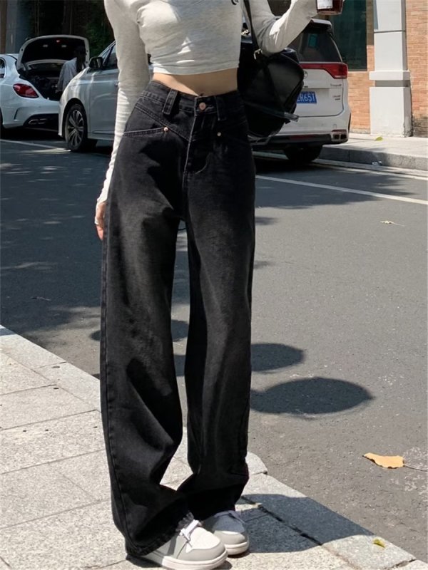 Drapey slimming versatile jeans for women in autumn new high-waisted loose straight wide-leg pants floor-length long pants