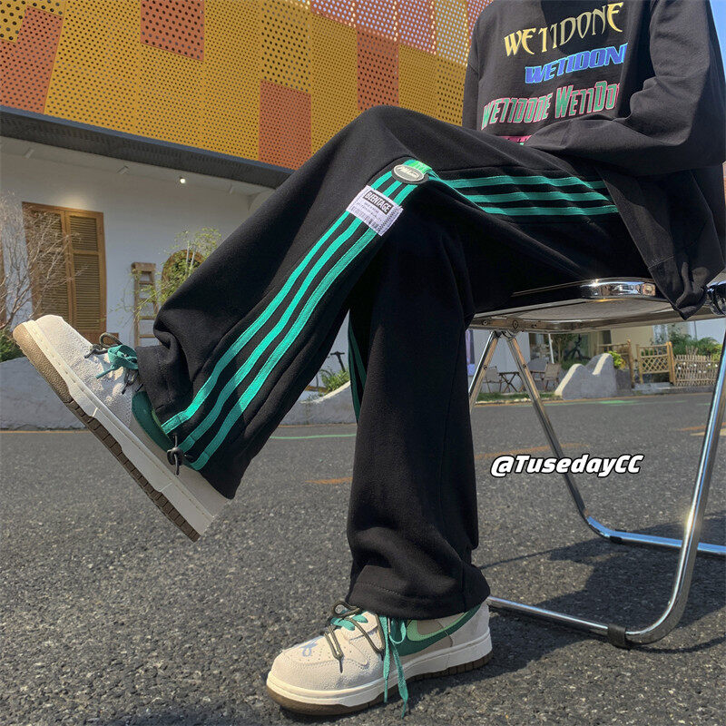 New style striped webbing patch casual pants
