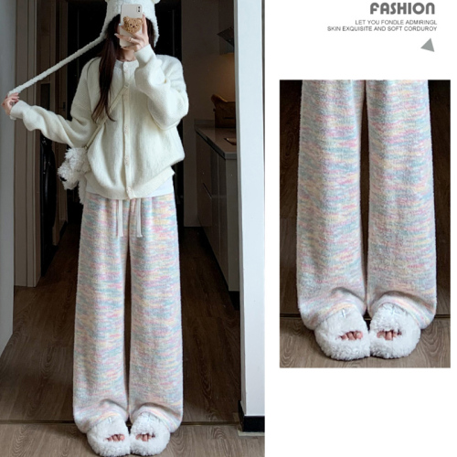 Casual glutinous rice pants for women in autumn and winter new style lazy style high waist drape loose plus velvet straight wide leg pants