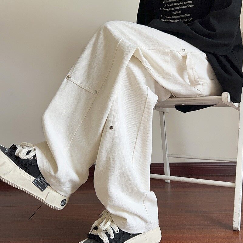 Qiuxin retro street rivet washed logging pants men's large size casual overalls