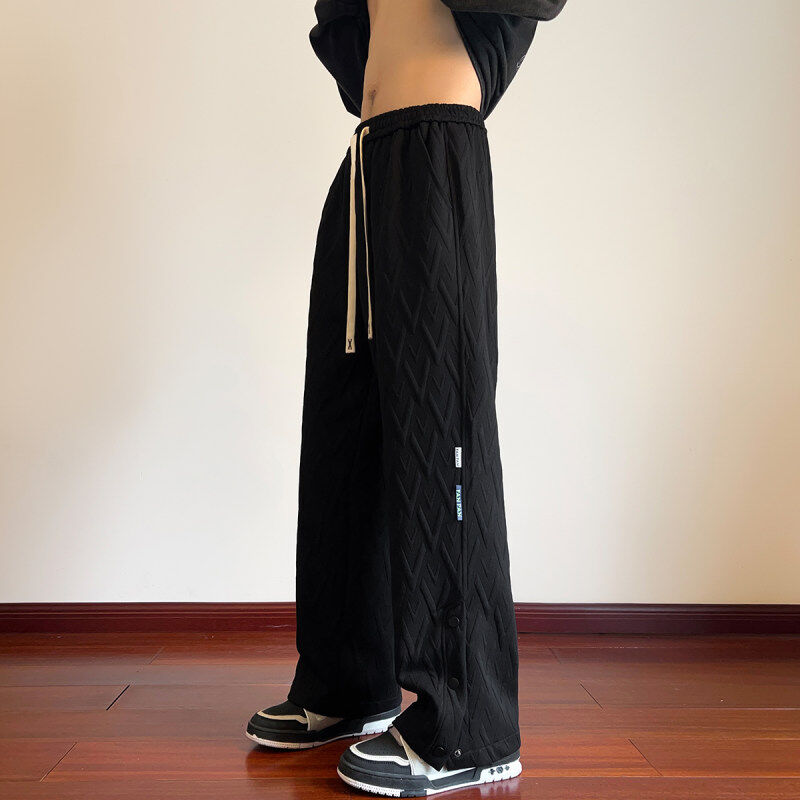 Winter Hong Kong style jacquard fabric casual trousers with slits and slits