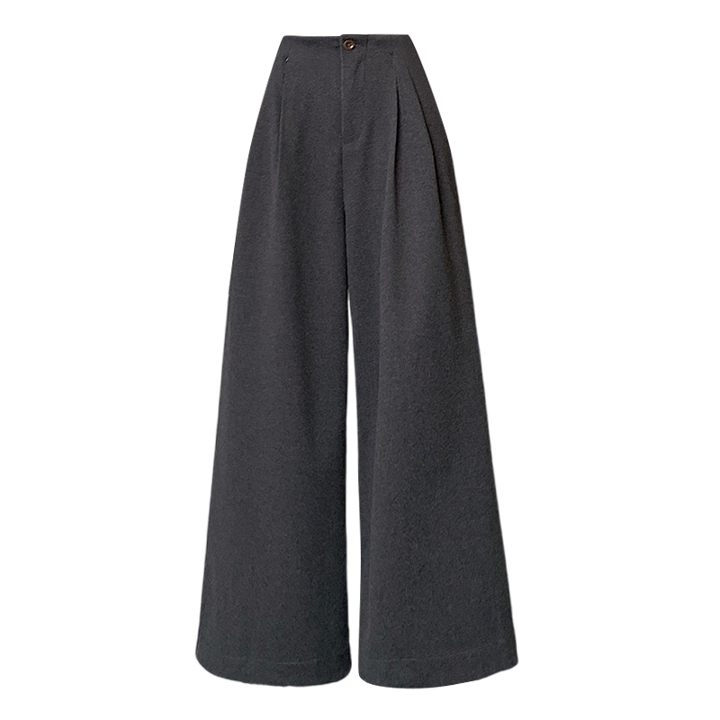 Ready stock plus velvet and thickened gray woolen wide-leg pants for women, high-waist casual pants, straight-leg suit pants for small people, trendy