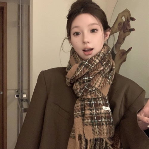 Scarf winter women's plaid Korean style couple's shawl red cold-proof all-match thickened scarf