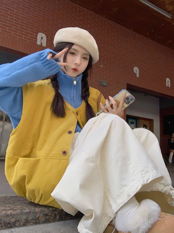 Plus size fat mm stand collar sweater + vest + trousers