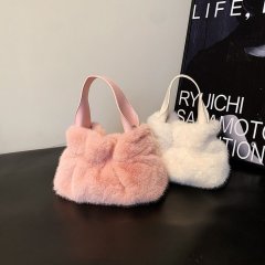 2024 Autumn and Winter New Trendy Simple Versatile Plush Mini Portable Shoulder Crossbody Bag Women's Retro Pleated Furry Bag