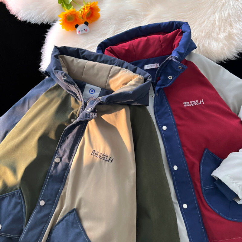 Peach skin cotton coat with contrasting color Japanese style work clothes