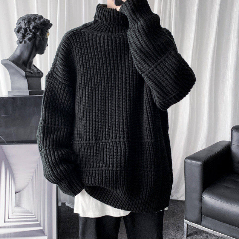 Data style Hong Kong style turtleneck sweater men's casual trendy knitted woolen bottoming shirt