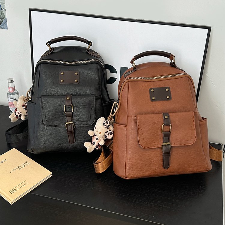 Original niche retro distressed casual versatile simple commuter backpack backpack 2024 autumn women