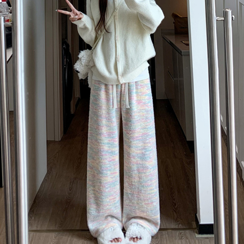 Casual glutinous rice pants for women in autumn and winter new style lazy style high waist drape loose plus velvet straight wide leg pants