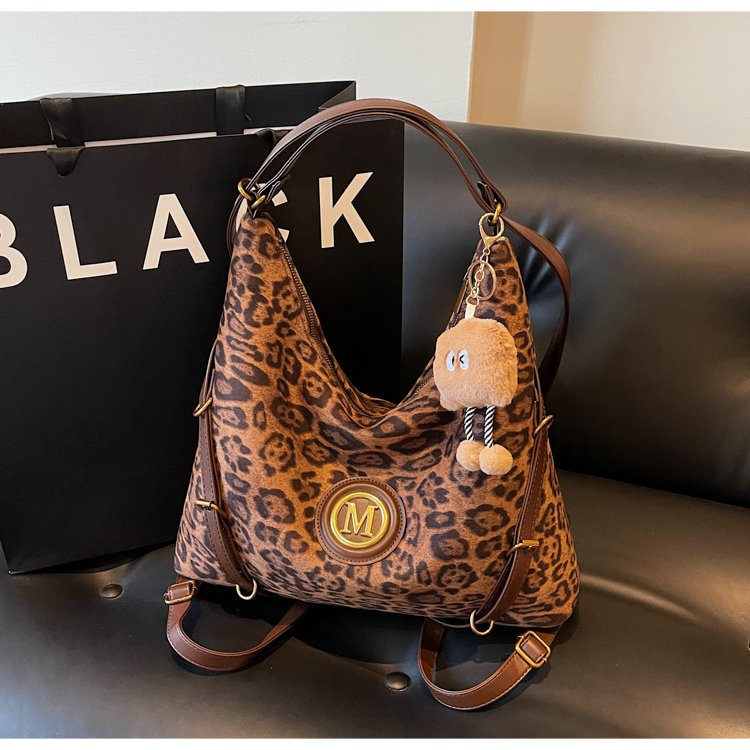 Commuting Retro Large Capacity Leopard Print Bag Women's 2024 New Backpack Autumn and Winter Shoulder Bag Tote Bag