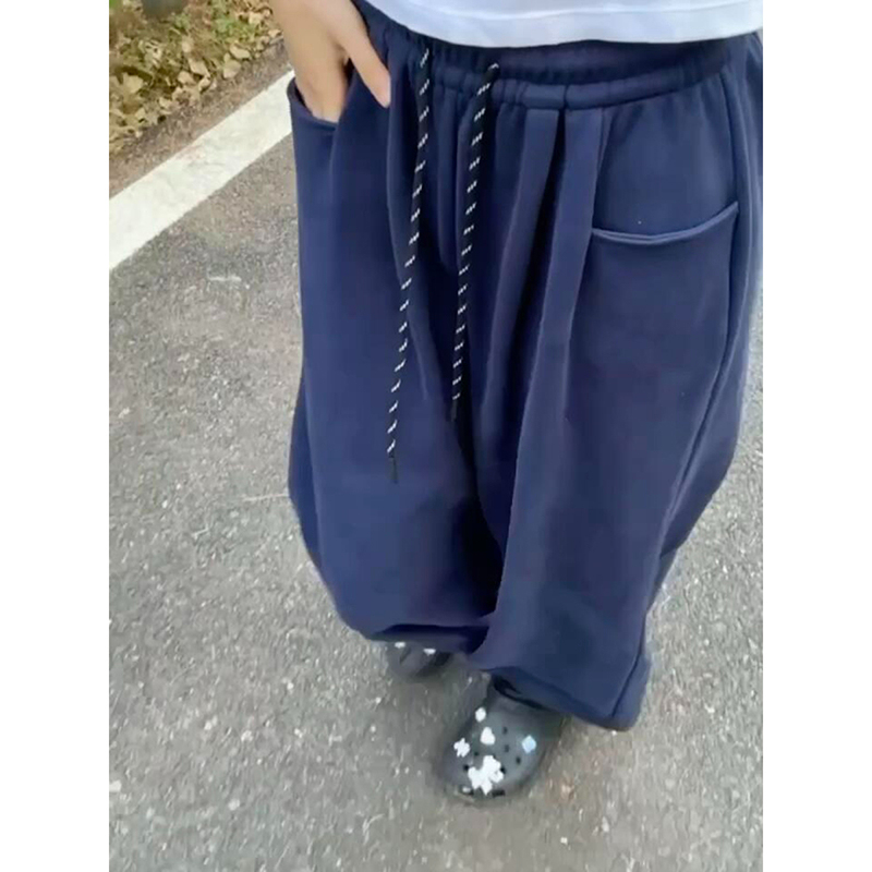 In stock, three-dimensional waistband women's elastic waist drawstring wide-leg pants spring and autumn thin straight pants floor-length sweatpants trousers