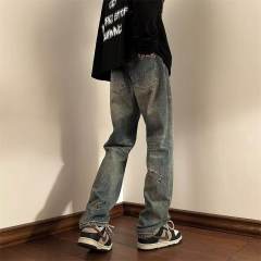 High street jeans men's Korean style trendy embroidered colorful straight summer ins trousers