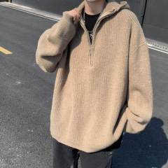 Autumn and winter new Korean style pullover sweater for men, half zipper loose hooded sweater jacket trendy
