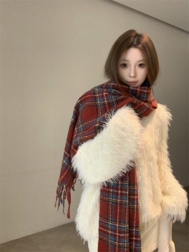 Scarf winter women's plaid Korean style couple's shawl red cold-proof all-match thickened scarf