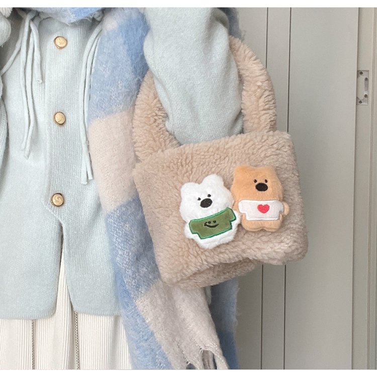 Wholesale Winter Cute Plush Bags for Women 2024 New Korean Style Portable Bucket Bags Versatile Shoulder Plush Bags