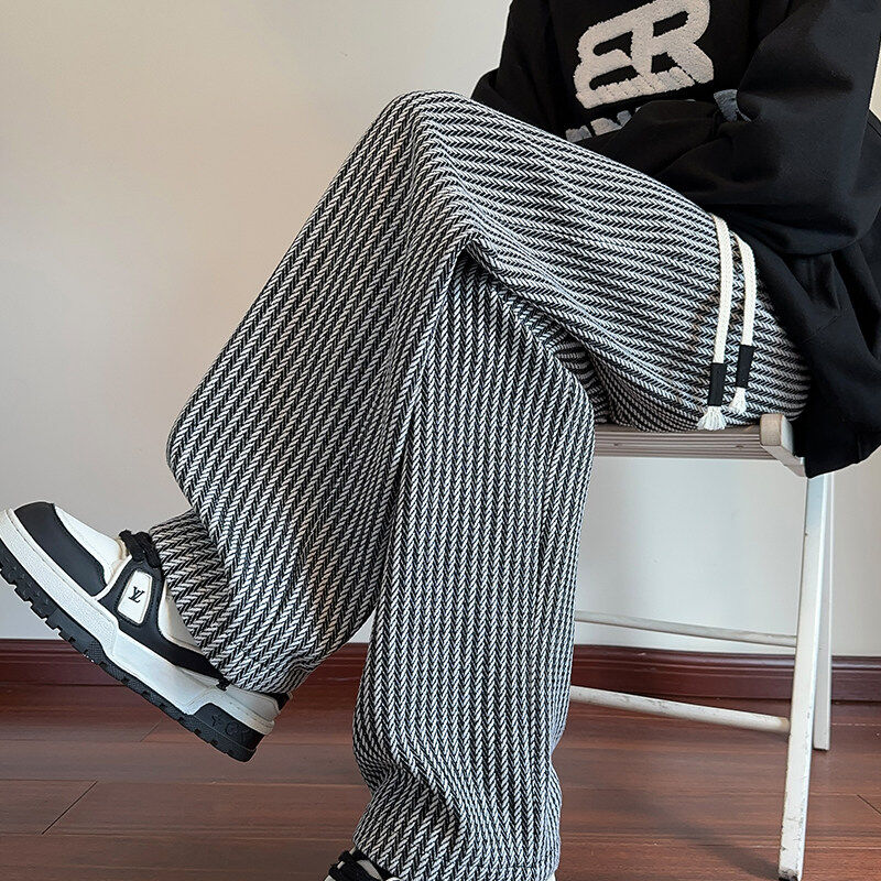 New autumn style interior large size American striped woven trousers