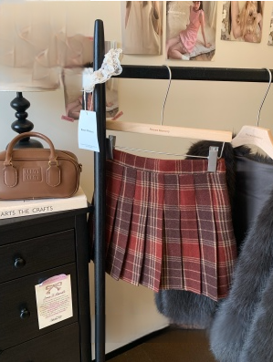 Retro Plaid Woolen Pleated Skirt Women's Winter Thickened High Waist Slimming Anti-Exposed Skirt