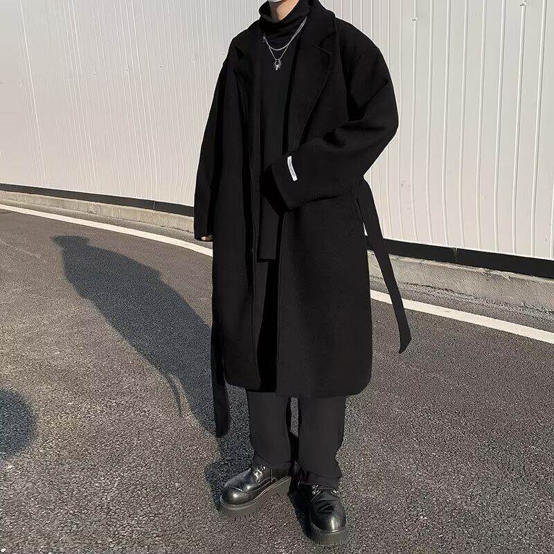 Mid-length woolen coat for boys in winter British style handsome woolen coat high-end knee-high windbreaker