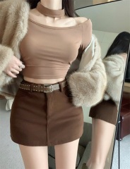 Thickened denim skirt women's autumn and winter hot girl skirt high waist A-line hip-hugging short skirt