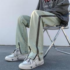 American high street vibe retro washed distressed jeans men's straight pants