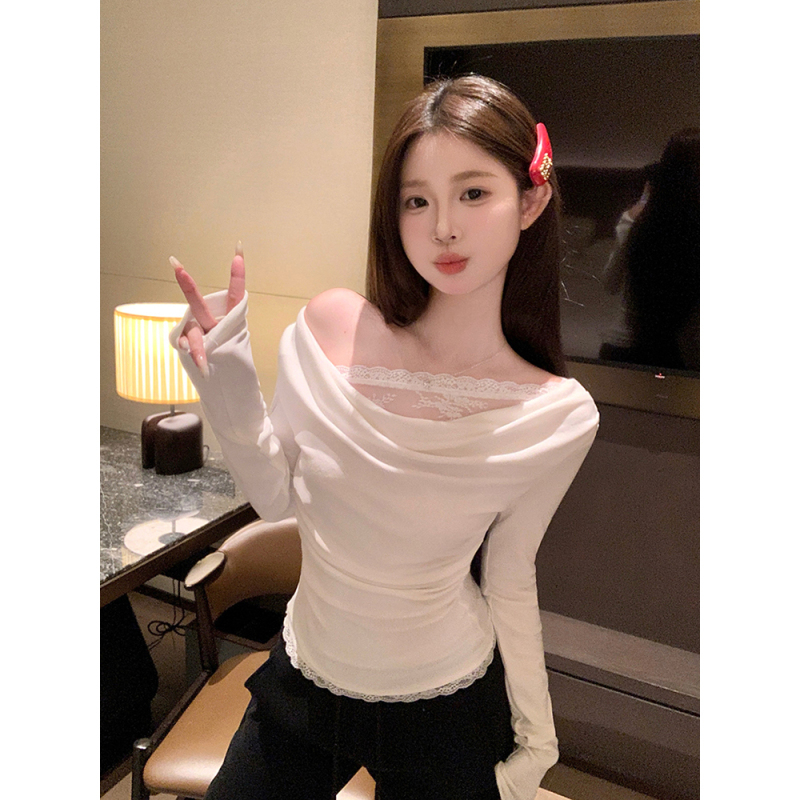 Lace knitted swing collar bottoming shirt fake two piece inner pure desire slim fit top