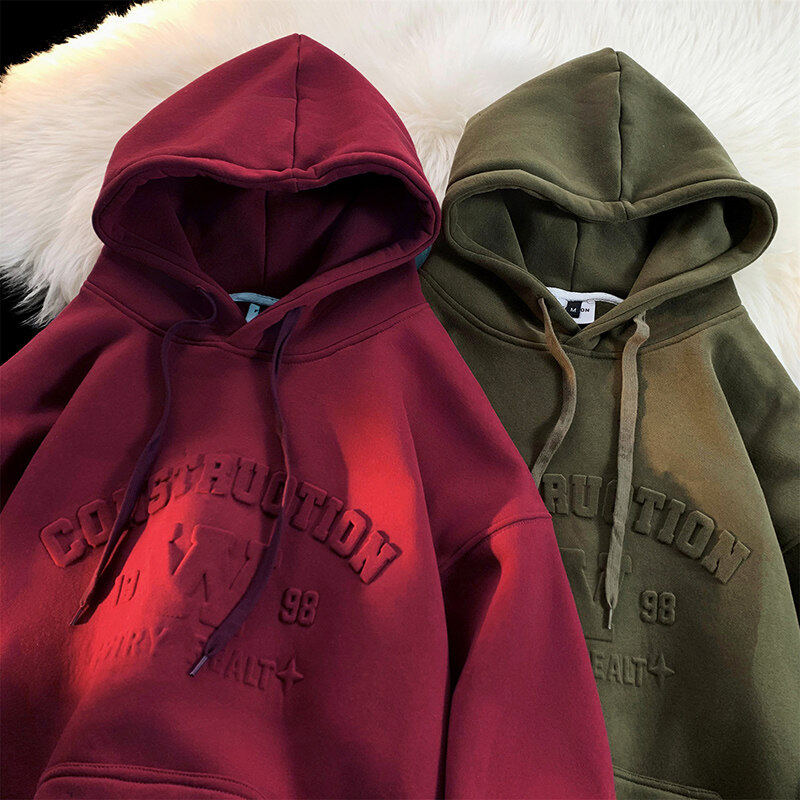 New autumn and winter embossed steel printed hooded sweatshirt