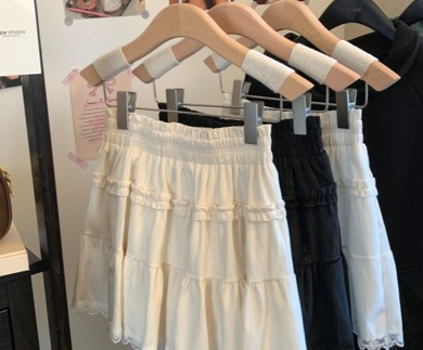 White lace velvet cake skirt, high-waisted, slimming, sweet, puffy skirt, anti-exposure skirt