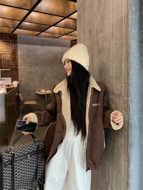 Maillard deerskin velvet lamb wool coat for women autumn and winter new niche splicing design cotton coat thickened for small people