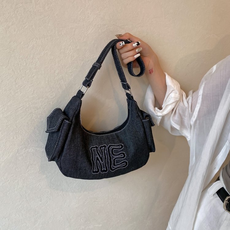 High-end niche bag women's bag 2024 new fashion denim embroidered letter crossbody bag this year's most popular style