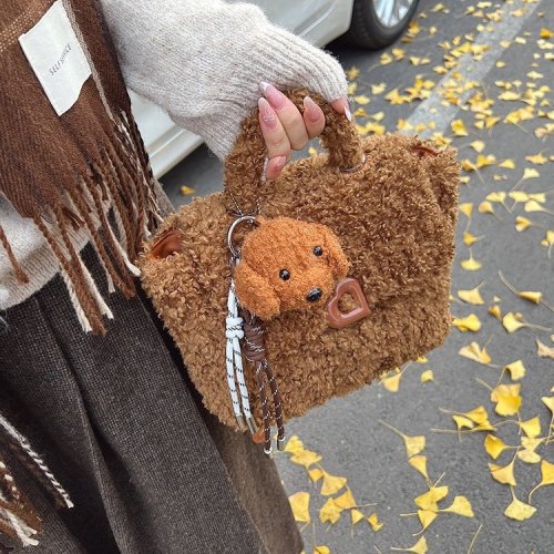 Korean style casual plush backpack for women 2024 autumn and winter new ins trendy fashion student bag handbag for women