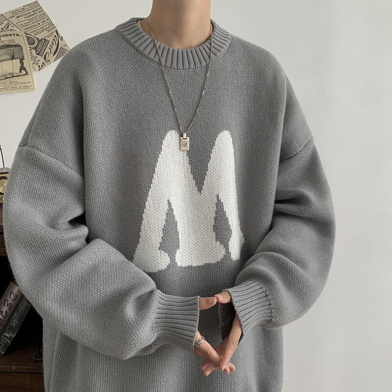 Men's winter crew neck loose pullover sweater