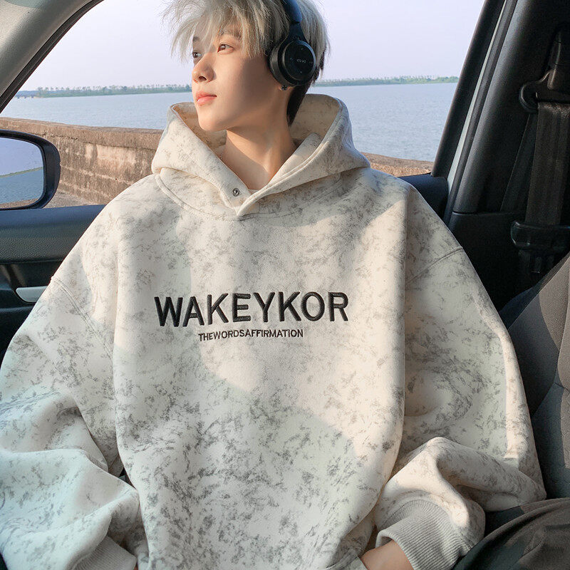 Autumn and winter tie-dye heavyweight 420g embroidered hooded sweatshirt for men