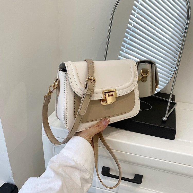 Stitching contrasting color single shoulder portable small square bag spring new fashion versatile casual texture crossbody bag
