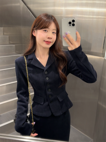 Small fragrance suit, fashionable and high-end, plus velvet, suit jacket, temperament, hot girl long skirt