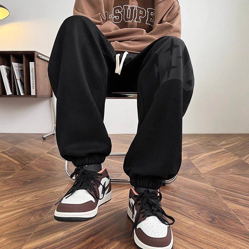 Spring Japanese style large size pants men's printed color pants suede large size casual pants sports leggings
