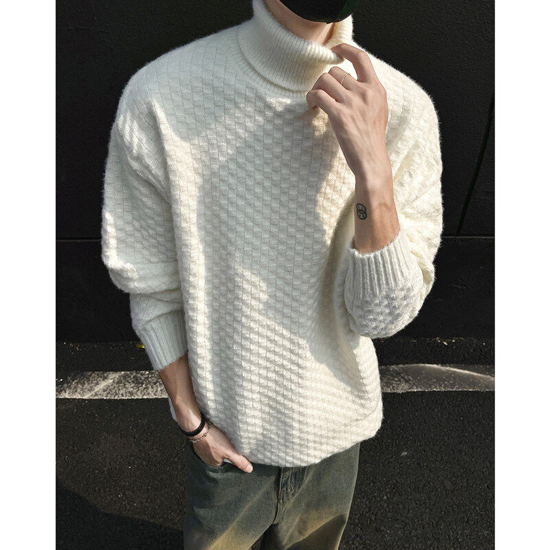 New winter clothing, lazy style turtleneck sweater, jacquard sweater, loose unisex bottoming shirt for men
