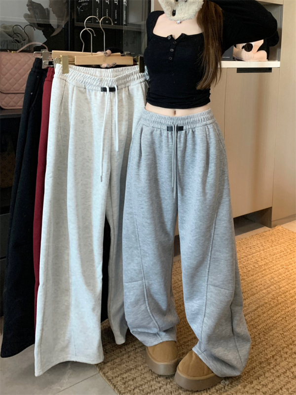 Velvet thickening solid color banana pants autumn and winter women's high waist slimming loose scimitar pants sports pants