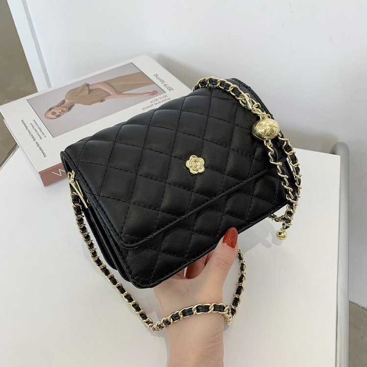 2024 new style cowhide crossbody gold ball chain bag mini high quality live source camellia small square bag ready for sale