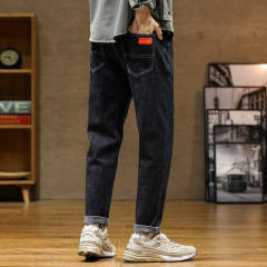 Jeans men's winter fleece loose straight trendy casual trousers tapered trousers